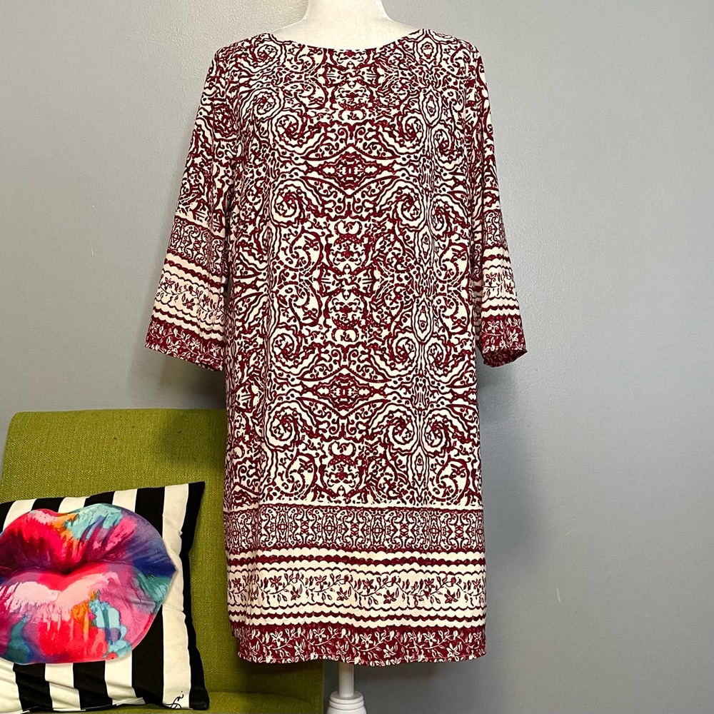 Skies are Blue Red Ivory Geometric Tunic Shift Dress NEW Work Cocktail